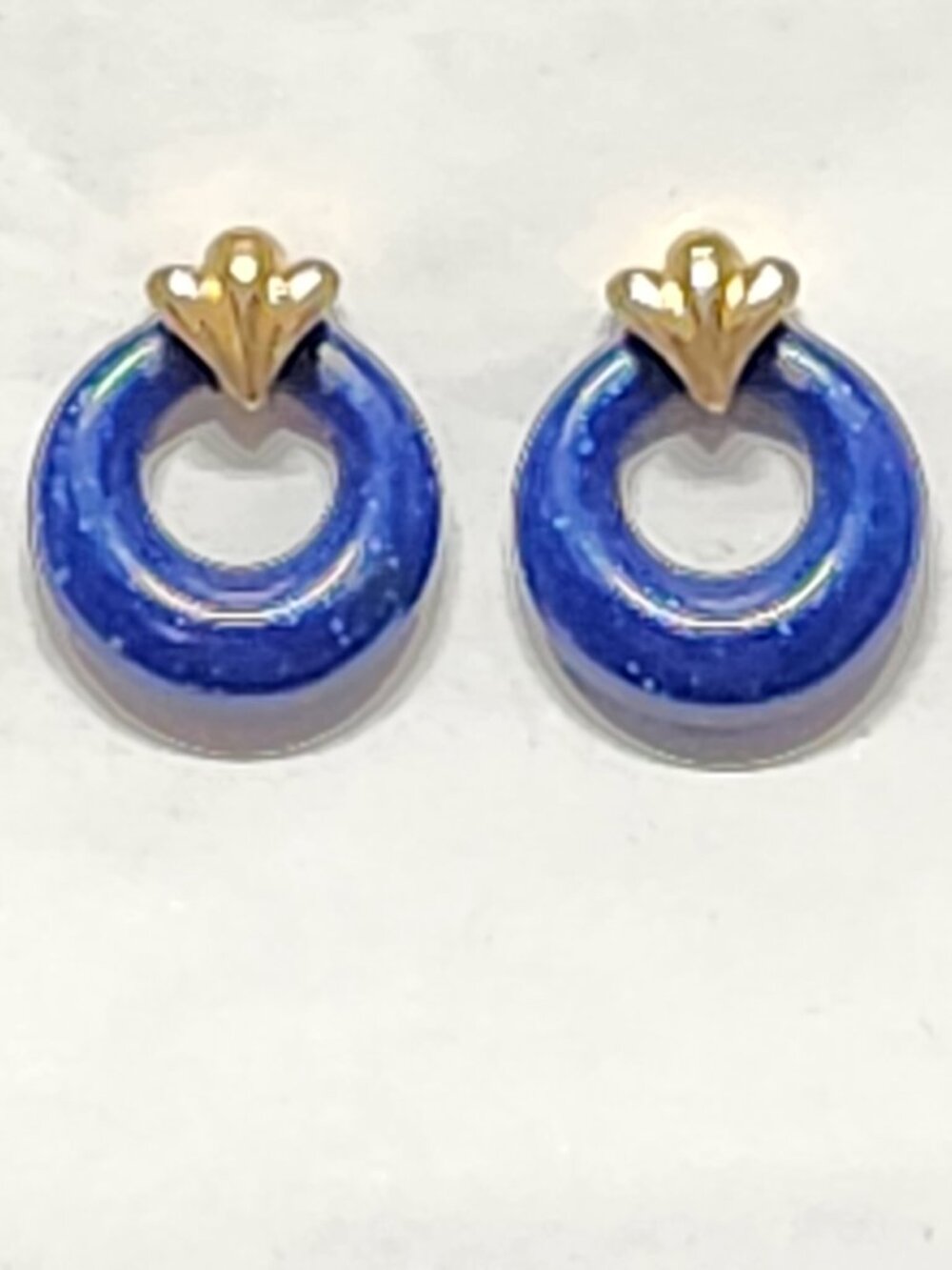 Vintage Cobalt Blue & Gold Tone Statement Hoop Earrings
